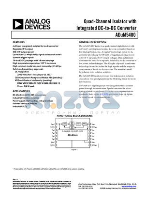 ADUM5400CRWZ datasheet - Quad-Channel Isolator with Integrated DC-to-DC Converter