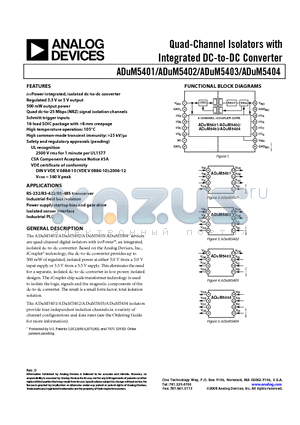 ADUM5402 datasheet - Quad-Channel Isolators with Integrated DC-to-DC Converter