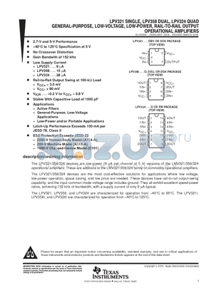 LPV358DE4 datasheet - GENERAL-PURPOSE, LOW-VOLTAGE, LOW-POWER,RAIL TO RAIL OUTPUT OPERATIONAL AMPLIFIERS