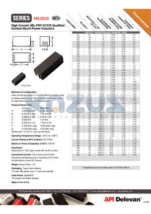 MIL8532-03L datasheet - High Current, MIL-PRF-27/370 Qualified Surface Mount Power Inductors