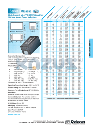 MIL8532-04L datasheet - High Current, MIL-PRF-27/370 Qualified Surface Mount Power Inductors