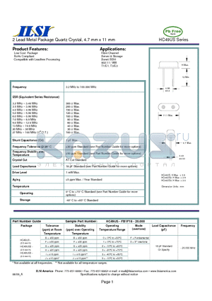 HC49US-BG3318-20.000 datasheet - 2 Lead Metal Package Quartz Crystal, 4.7 mm x 11 mm