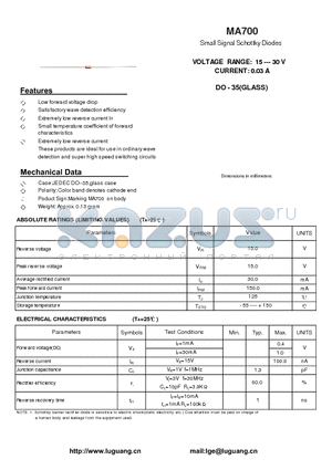 MA700 datasheet - Small Signal Schottky Diodes