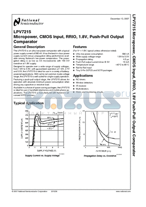 LPV7215MF datasheet - Micropower, CMOS Input, RRIO, 1.8V, Push-Pull Output Comparator