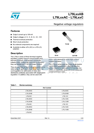 L79L05AB datasheet - Negative voltage regulators