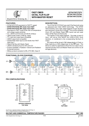 IDT54FCT273AP datasheet - FAST CMOS OCTAL FLIP-FLOP WITH MASTER RESET