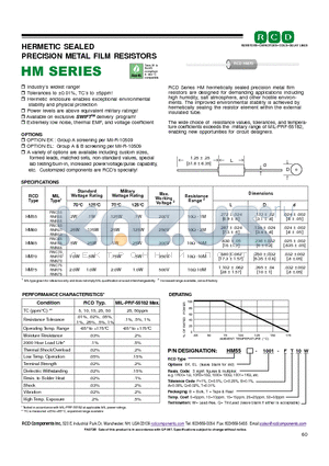 HM55EK-1R00-AB datasheet - HERMETIC SEALED PRECISION METAL FILM RESISTORS