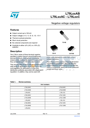 L79L08AB datasheet - Negative voltage regulators