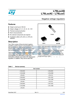 L79L06ACZ datasheet - Negative voltage regulators