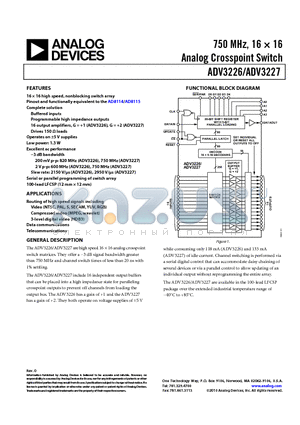ADV3227 datasheet - 750 MHz, 16  16 Analog Crosspoint Switch