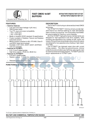 IDT54FCT2827CTPYB datasheet - FAST CMOS 10-BIT BUFFERS