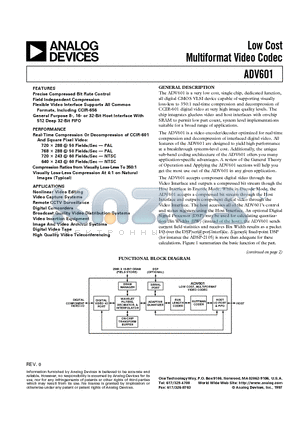 ADV601 datasheet - Low Cost Multiformat Video Codec