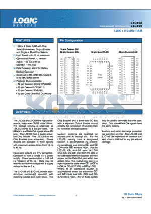 L7C109 datasheet - 128K x 8 Static RAM