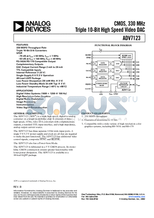 ADV7123 datasheet - CMOS, 240 MHz Triple 10-Bit High Speed Video DAC