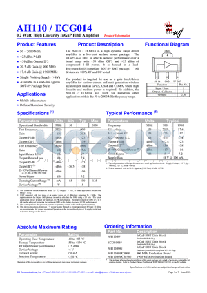 ECG014 datasheet - 0.2 Watt, High Linearity InGaP HBT Amplifier