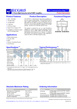 ECG015B datasheet - 1/4 Watt, High Linearity InGaP HBT Amplifier