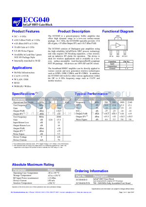 ECG040 datasheet - InGaP HBT Gain Block