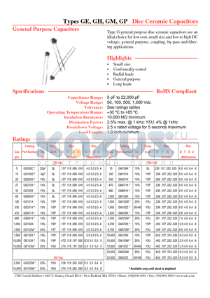 GE050C datasheet - Disc Ceramic Capacitors