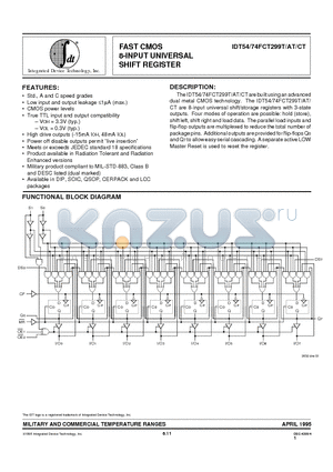 IDT54FCT299CTSO datasheet - FAST CMOS 8-INPUT UNIVERSAL SHIFT REGISTER