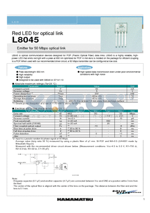 L8045 datasheet - Red LED for optical link