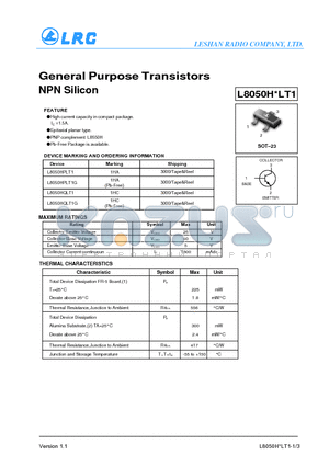 L8050HPLT1 datasheet - General Purpose Transistors NPN Silicon