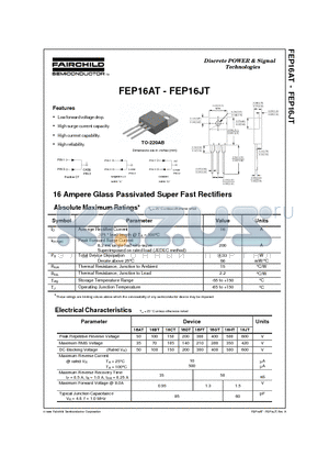 FEP16GTA datasheet - 16 Ampere Glass Passivated Super Fast Rectifiers