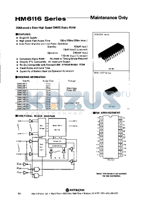 HM6116P-3 datasheet - 2048-word X 8bit High Speed CMOS Static RAM