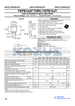 FEPB16BT datasheet - FAST EFFICIENT PLASTIC RECTIFIER