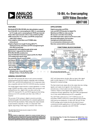 ADV7180BSTZ datasheet - 10-Bit, 4 x Oversampling SDTV Video Decoder