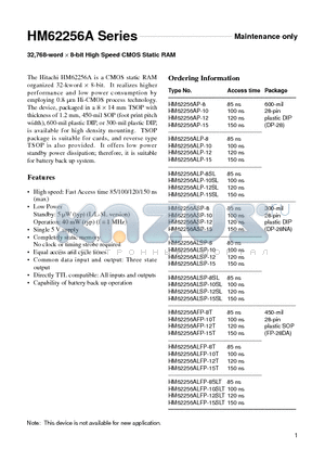 HM62256ALFP-12SLT datasheet - 32,768-word x 8-bit High Speed CMOS Static RAM