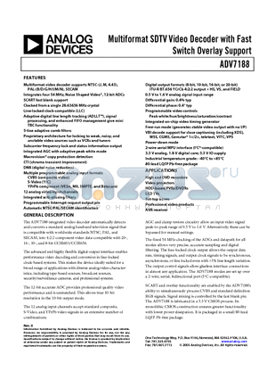 ADV7188 datasheet - Multiformat SDTV Video Decoder with Fast Switch Overlay Support