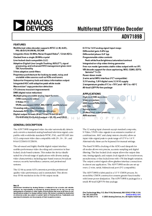 ADV7189BBSTZ268H datasheet - Multiformat SDTV Video Decoder