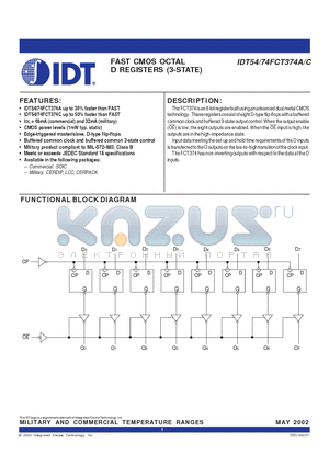 IDT54FCT374CEB datasheet - FAST CMOS OCTAL D REGISTERS (3-STATE)