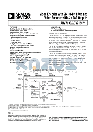 ADV7190 datasheet - Video Encoder with Six 10-Bit DACs and Video Encoder with Six DAC Outputs