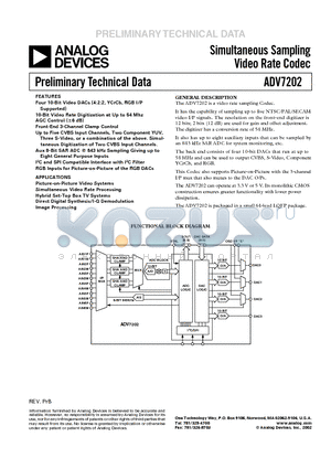 ADV7202 datasheet - Simultaneous Sampling Video Rate Codec