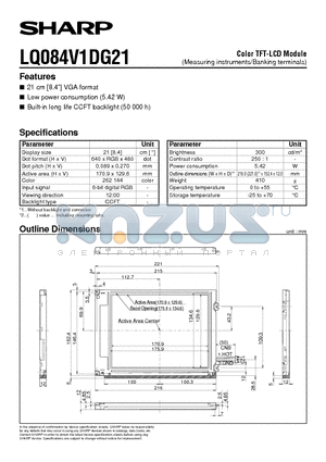 LQ084V1DG21 datasheet - Color TFT-LCD Module(Measuring instruments/Banking terminals)