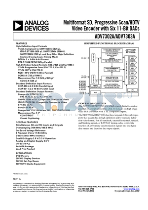 ADV7303AKST datasheet - Multiformat SD, Progressive Scan/HDTV Video Encoder with Six 11-Bit DACs