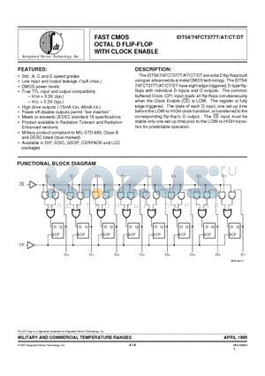 IDT54FCT377CTP datasheet - FAST CMOS OCTAL D FLIP-FLOP WITH CLOCK ENABLE