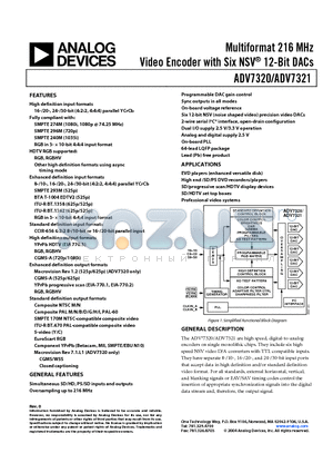 ADV7320 datasheet - Multiformat 216 MHz Video Encoder with Six NSV 12-Bit DACs