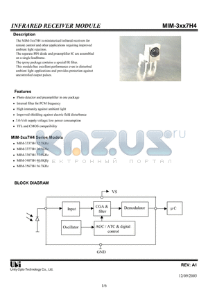 MIM-3377H4 datasheet - INFRARED RECEIVER MODULE