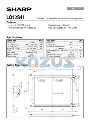 LQ12S41 datasheet - Color TFT-LCD Module for Industrial/POS/Banking terminals