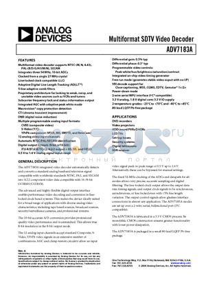 ADV7183A datasheet - Multiformat SDTV Video Decoder