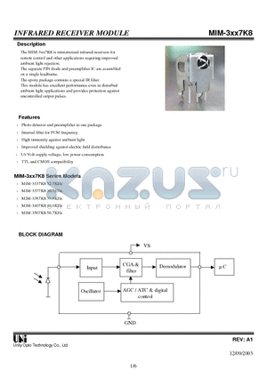 MIM-3377K8 datasheet - INFRARED RECEIVER MODULE