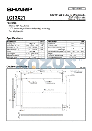 LQ13X21 datasheet - Color TFT-LCD Module for OA/Multimedia[High brightness type](Desktop PC/Monitor)