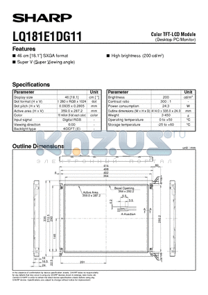 LQ181E1DG11 datasheet - Color TFT-LCD Module(Desktop PC/Monitor)