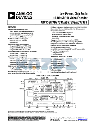 ADV7391BCPZ-REEL datasheet - Low Power, Chip Scale 10-Bit SD/HD Video Encoder
