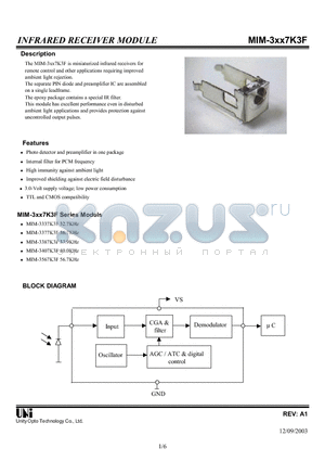 MIM-3407K3F datasheet - INFRARED RECEIVER MODULE