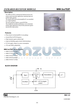 MIM-3407S2F datasheet - INFRARED RECEIVER MODULE