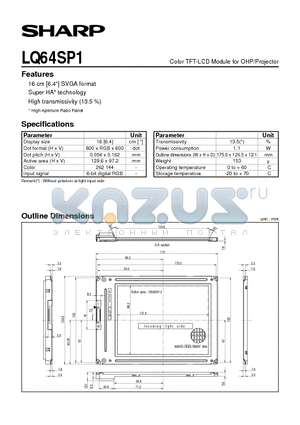 LQ64SP1 datasheet - Color TFT-LCD Module for OHP/Projector