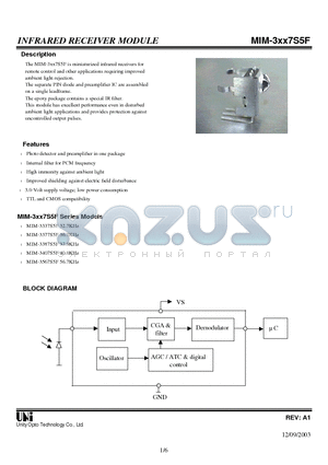 MIM-3407S5F datasheet - INFRARED RECEIVER MODULE